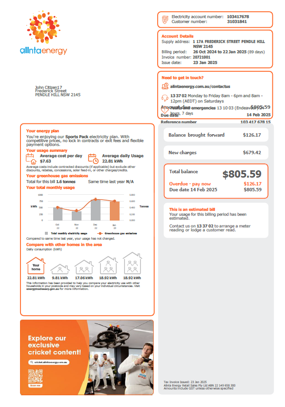 Australia Alinta Energy utility bill template in Word and PDF formats, version 2